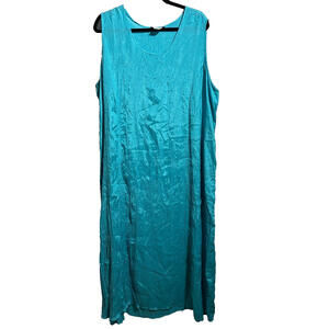 Ulla Popken Blue Crinkle Rayon Sleeveless Solid Maxi‎ Tank Dress A Line 16 / 18